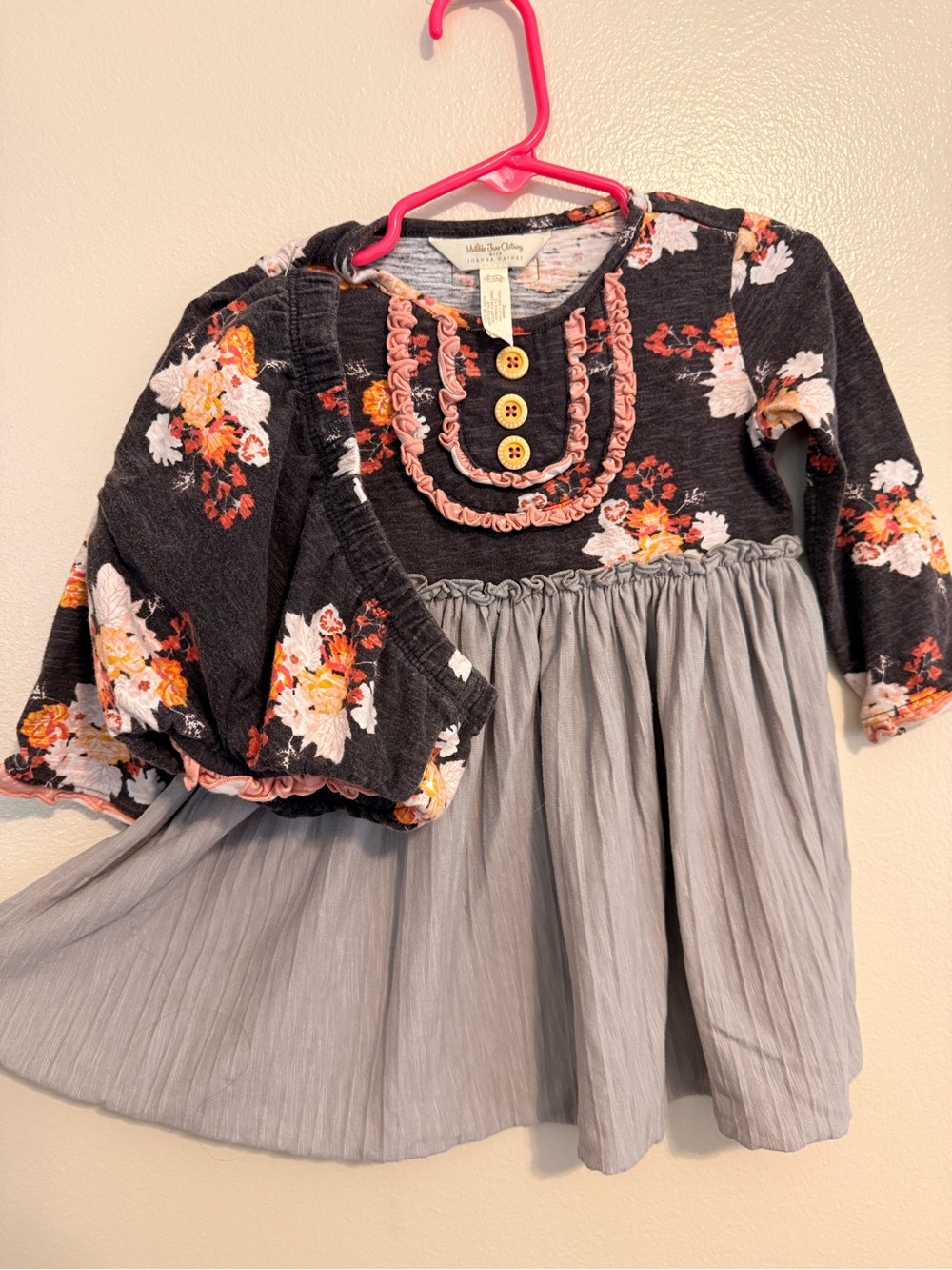 Matilda Jane Charcoal Floral & Gray Toddler Dress with Bloomers | 18-24m